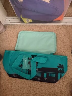 Trader Joe’s Teal Beach Tote Bag with Palm Print